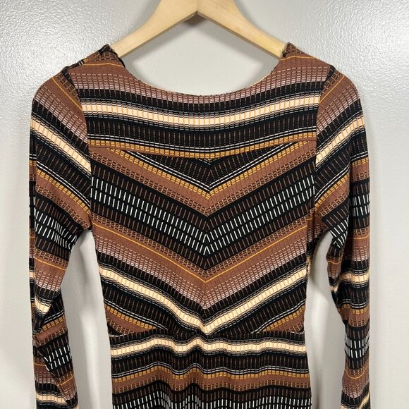 Maeve Anthropologie Striped Wrap Midi Dress Size Small Brown Work Office Retro - Picture 10 of 12